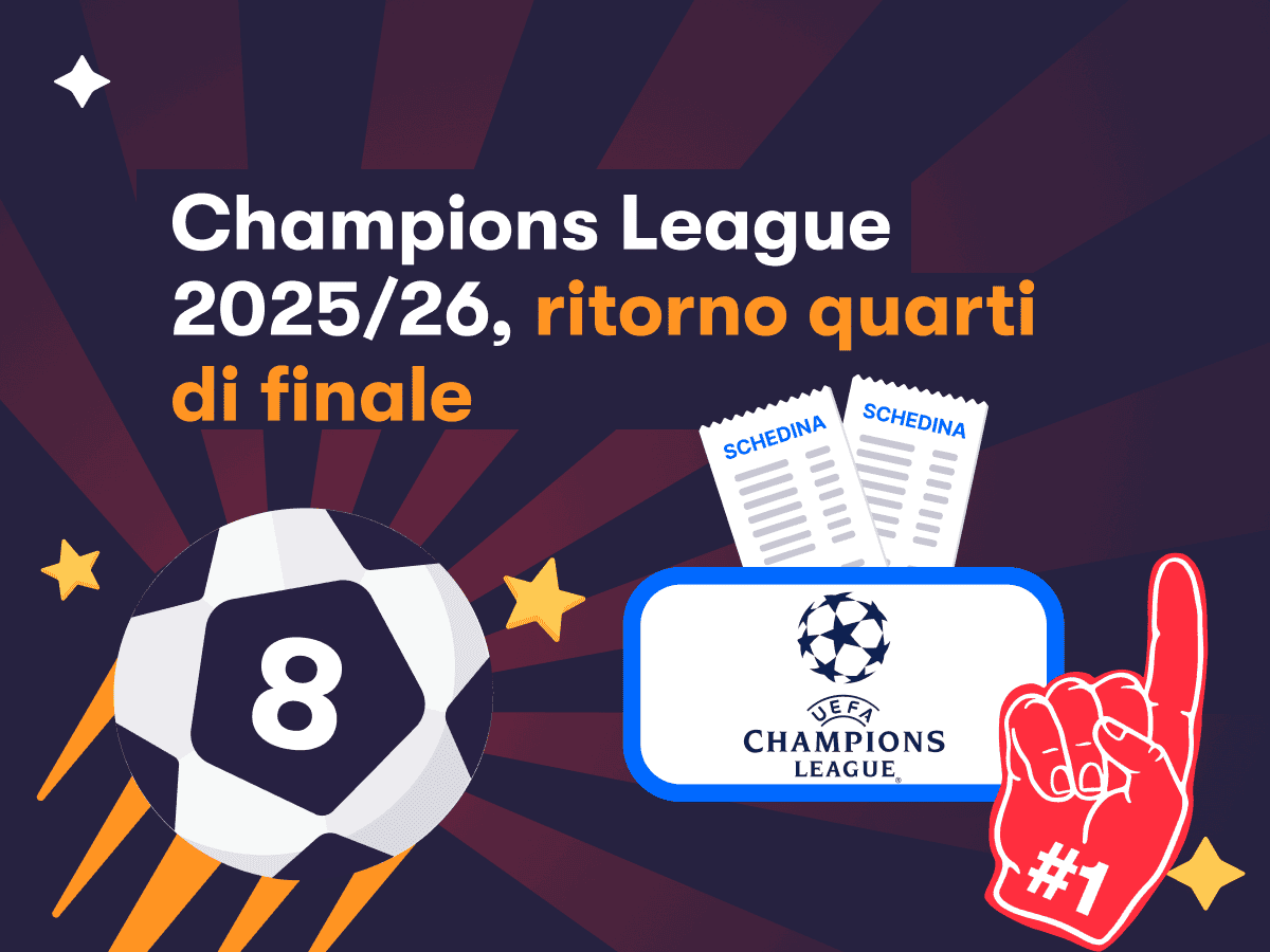 Il logo della Champions League, due schedine, un pallone con il numero 8 per i quarti di ritorno