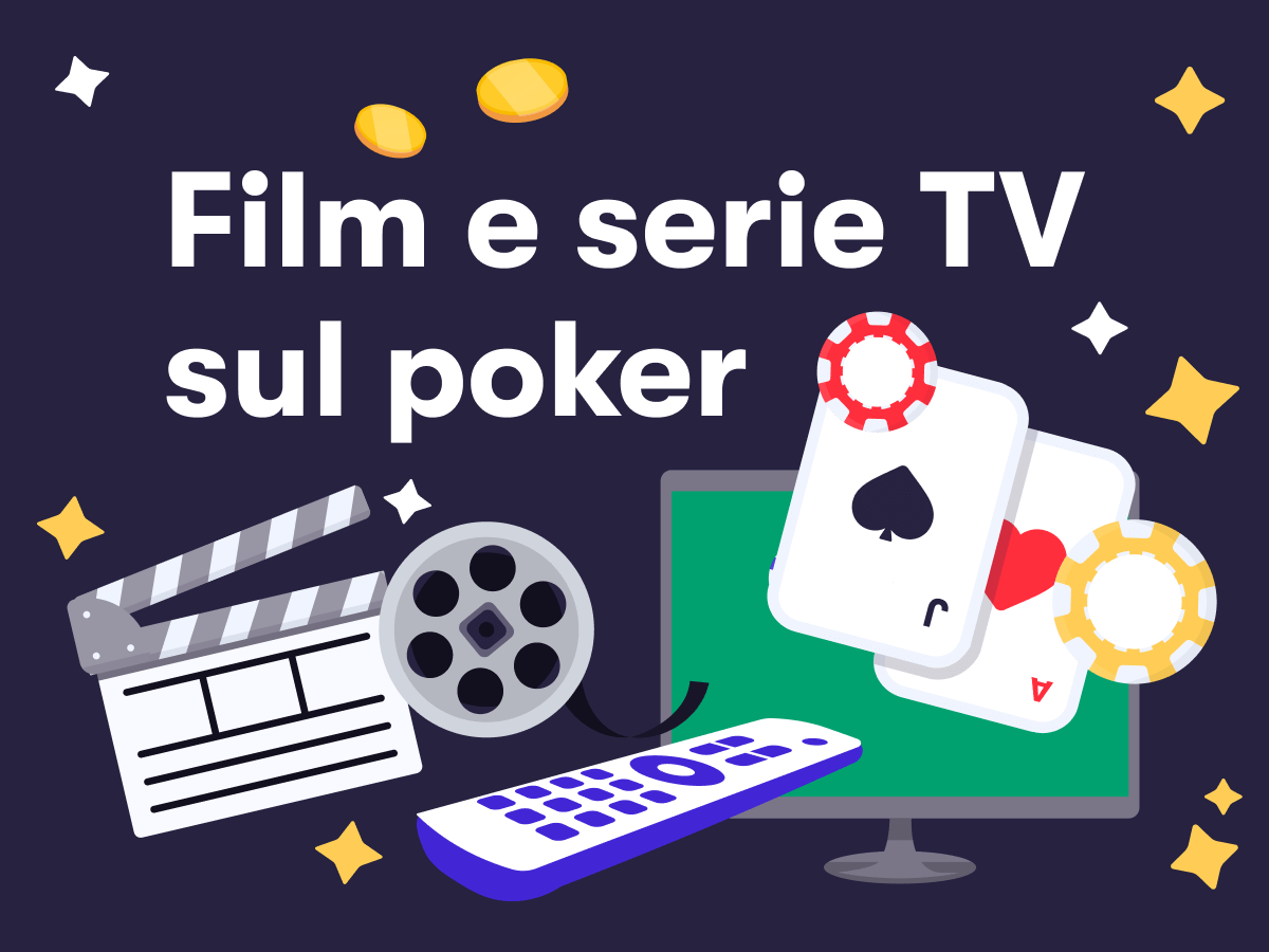 Film e serie TV sul poker, un ciack un telecomando, una televisione, carte da poker