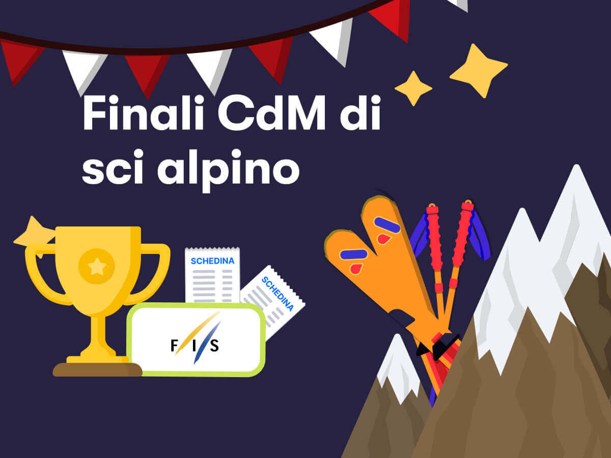 Finali di Coppa del mondo di sci alpino, il logo della FIS, degli sci e delle montagne