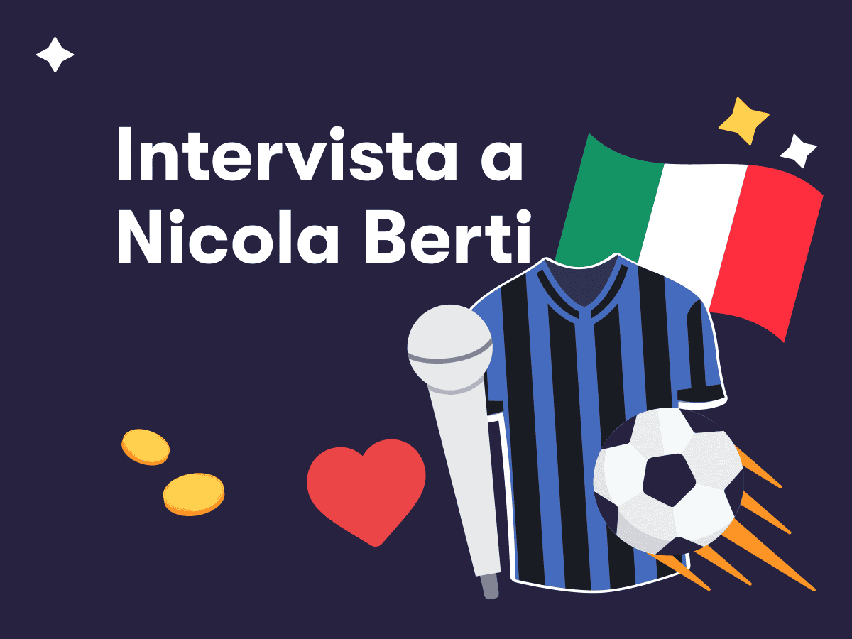 Intervista a Nicola Berti: un microfono, un pallone da calcio, la bandiera dell'Italia, la maglia dell'Inter, un cuore e delle fiche