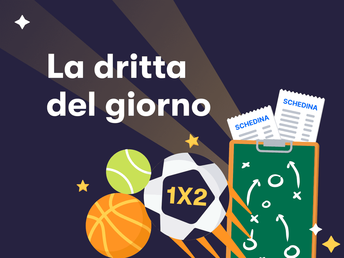 La dritta del giorno, un pallone da basket, una pallina da tennis, una lavagnetta tattica, un pallone con 1X2, schedine scommesse