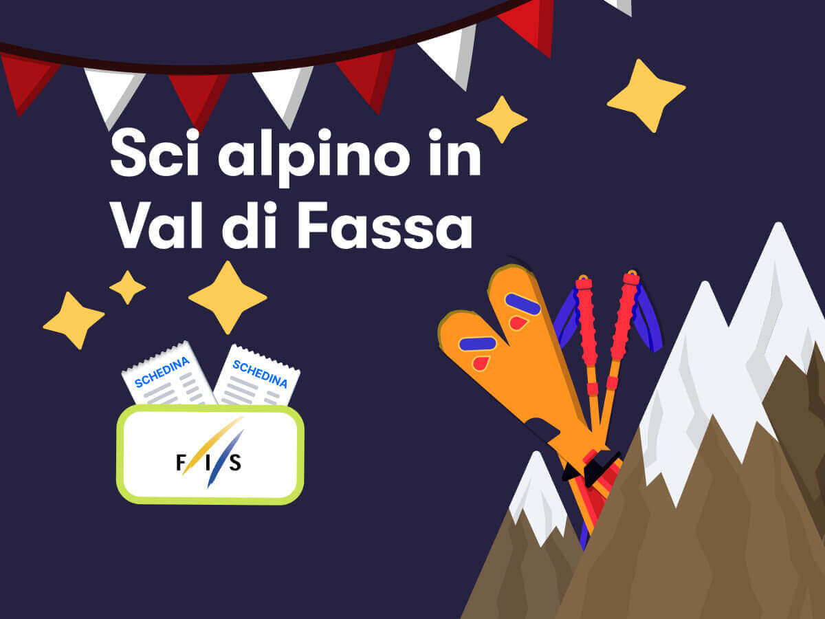 Sci alpino in Val di Fassa, il logo della FIS, degli sci e delle montagne