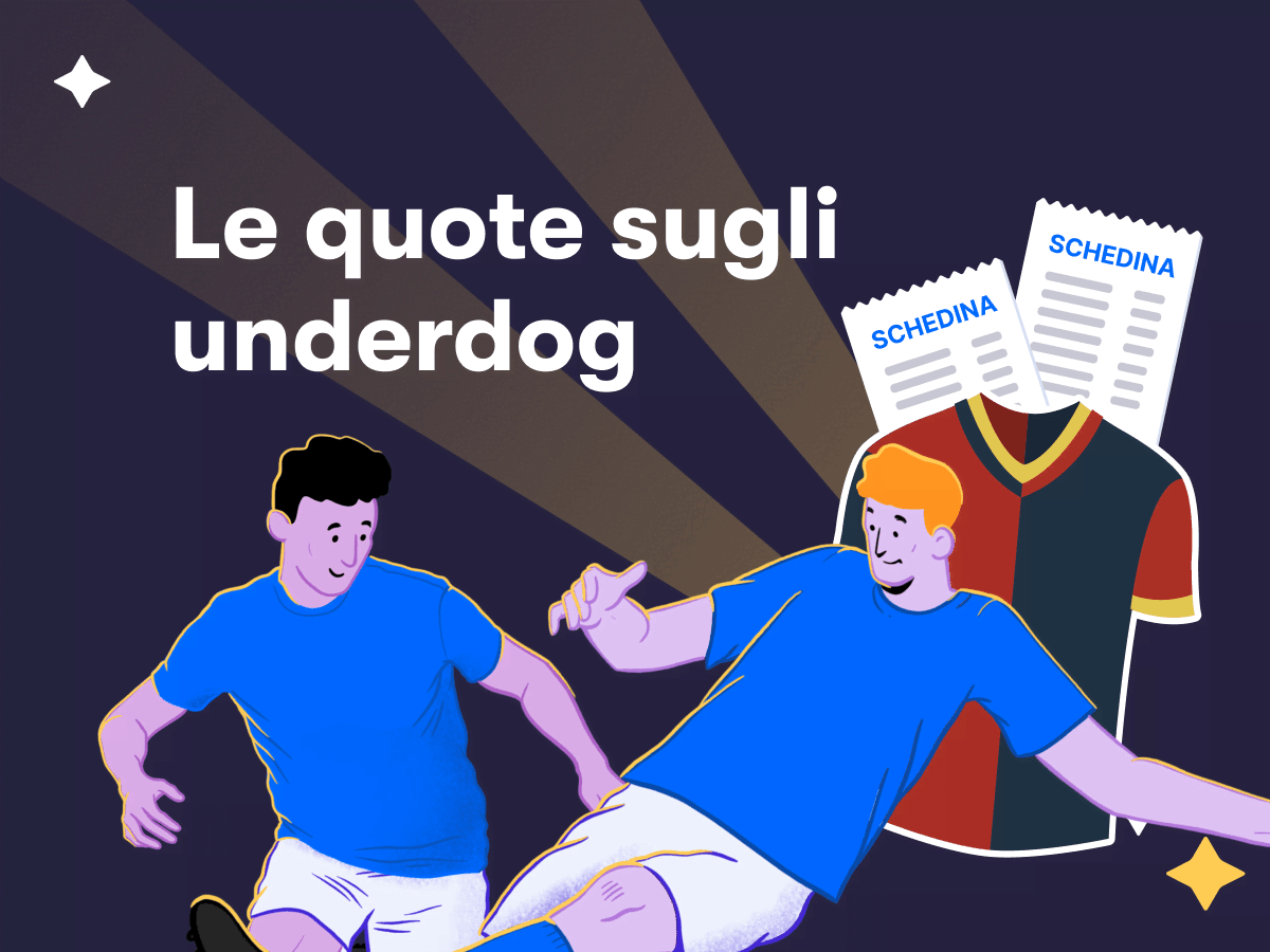 Le quote sugli underdog: due calciatori in azione, una schedina e una maglia da calcio rossoblù