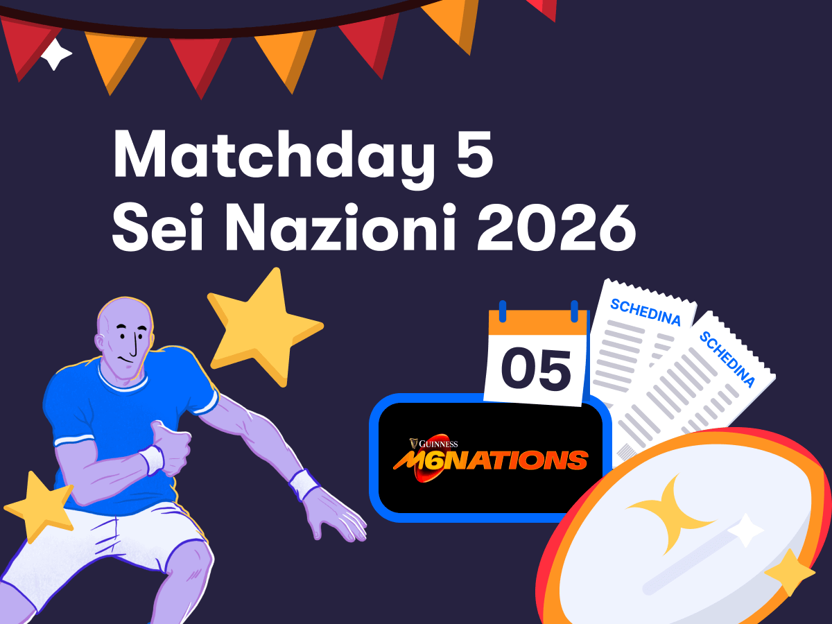 Sei Nazioni 2025 matchday 5, il logo del Six Nations, un rugbysta in azione