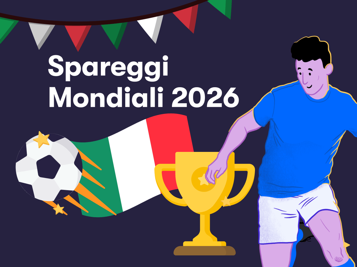 Spareggi mondiali 2026, un calciatore della nazionale italiana, la bandiera dell'Italia, una coppa, un pallone da calcio