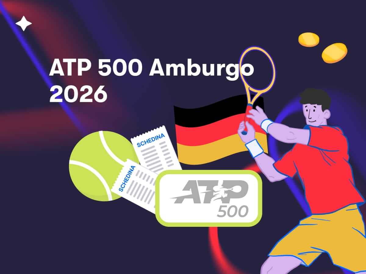 ATP 500 Amburgo 2026, la bandiera della Germania, un tennista in azione, il logo dell'ATP 500