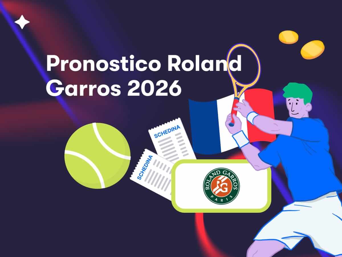 Pronostico Roland Garros 2026, un tennista in azione, il logo del Roland Garros