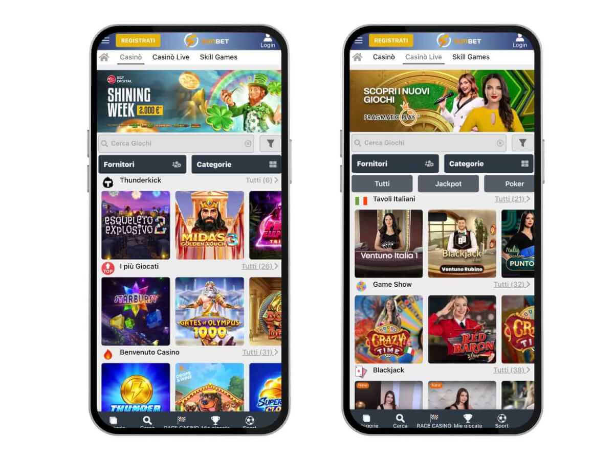 Il casinò Sunbet mobile