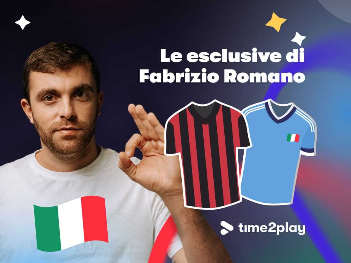 Fabrizio Romano e due maglie stilizzate del Milan e della Nazionale