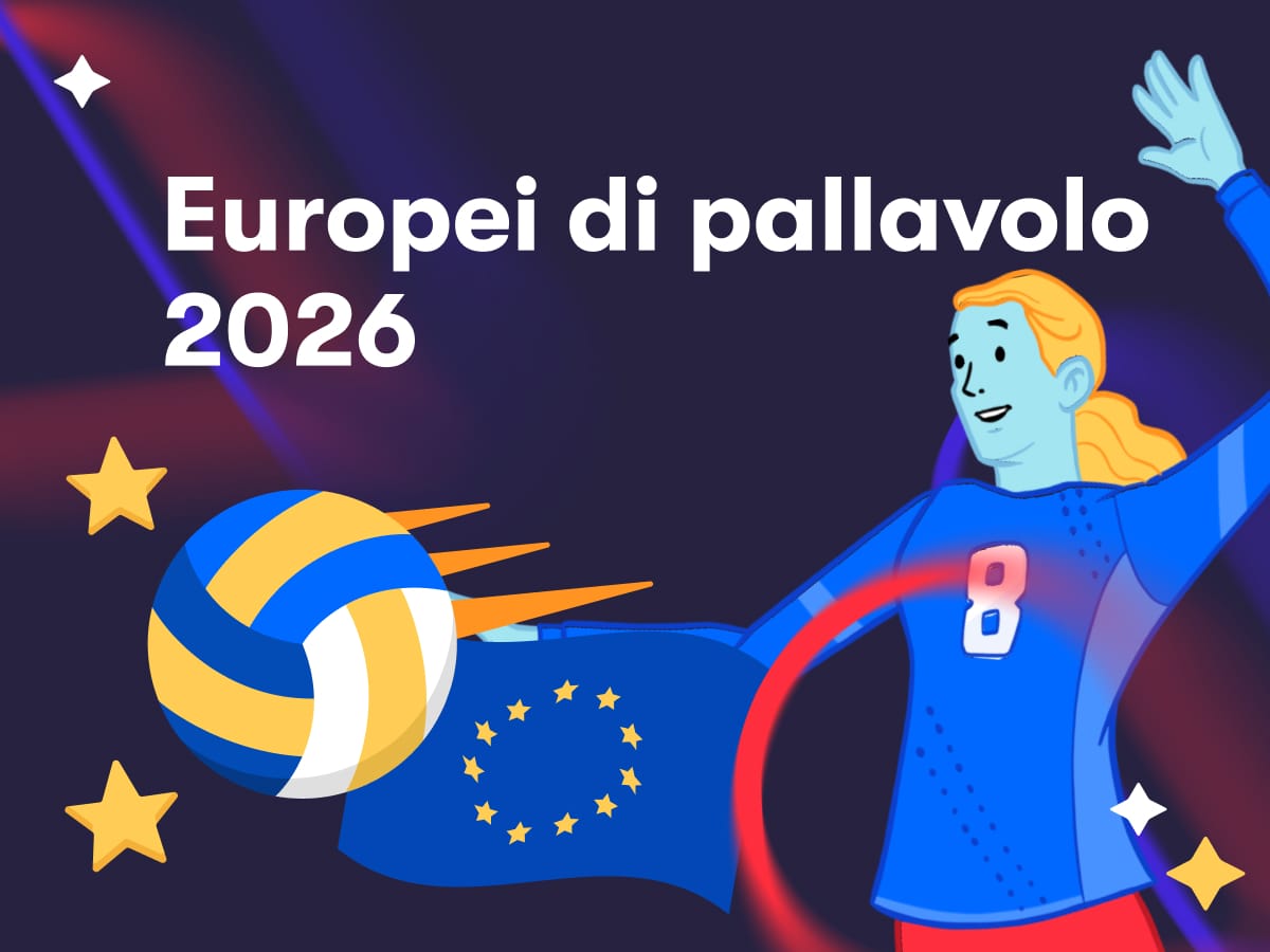 Europei di pallavolo 2026, un pallavolista in azione, la bandiera della UE