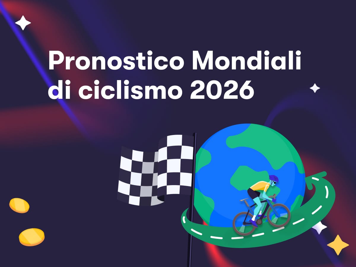 Pronostico Mondiali di ciclismo 2026, una bandiera a scacchi, la Terra e un ciclista in azione