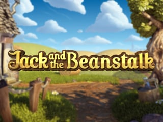 Jack And The Beanstalk Schriftzug vor einer idyllischen Landschaft