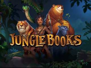 Mogli, Baghira, Balo, Shir Khan und Kaa mit goldenem Jungle Books Schriftzug