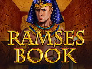 Pharaohähnlicher Charakter in einem Pyramide und goldenem Schriftzug von Ramses Book