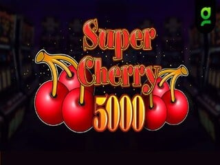 Rot-gelber Super Cherry 5000 Schriftzug, umrandet mit roten Kirschen