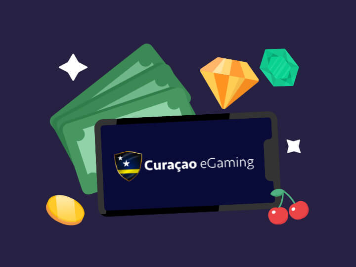 Curacao eGaming Logo mit Geldscheinen und Casino Symbolen