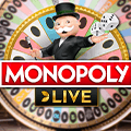 Monopoly Live Schriftzug mit Glücksrad und Mr Monopoly