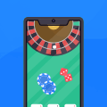 Smartphone mit einem Rouletterad, Spielchips und Würfel