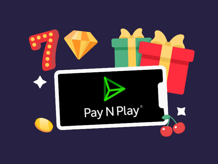 Pay n Play Logo mit Geschenken und Casino Symbolen