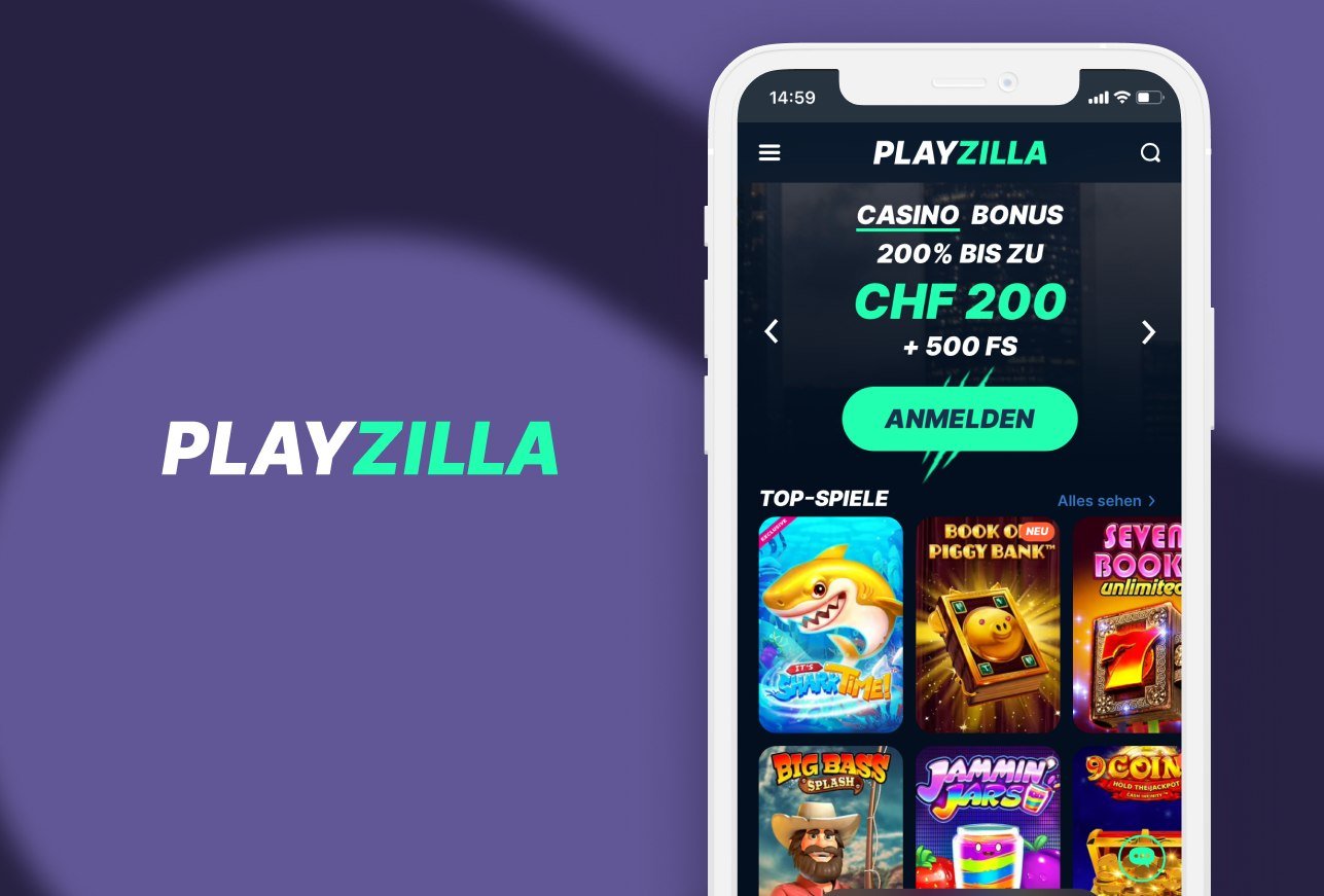 Smartphone mit Playzilla Logo, Casino Bonus und Vorschau auf die Top-Spiele