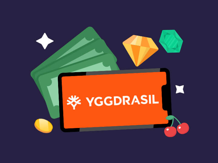 Yggdrasil Software Logo mit Geldscheinen und Casino Symbolen