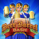 Beer Barrel Bash Schriftzug mit drei Bierfrauen