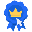 Blaue Gewinnerschleife mit einer Krone
