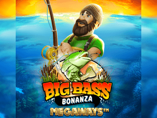 Big Bass Bonanza Megaways Schriftzug mit einem Angler und einem Fisch