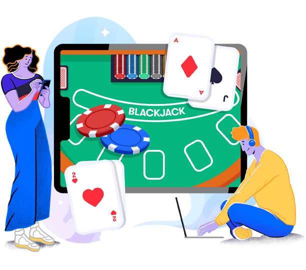 Zwei Figuren lernen die Blackjack Spiel Strategien