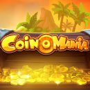 Coin O Mania Slot Logo vor einer Oase und goldenen Münzen
