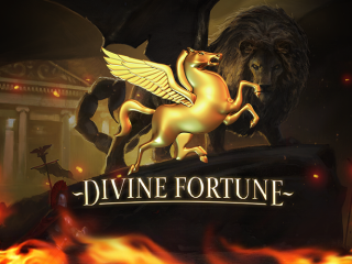 Goldenes Pferd von Divine Fortune Megaways springt ueber Flammen