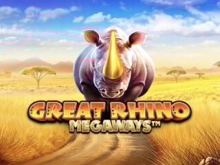 Great Rhino Megaways Schriftzug und ein Nashorn mit goldenem Horn