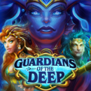 Guardians Of The Deep Schriftzug mit Medusa und zwei Meerjungfrauen