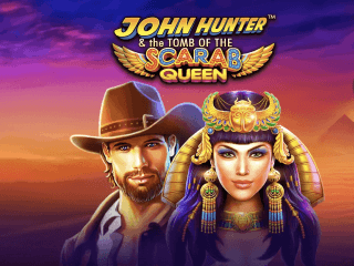 John Hunter und die Königin unterhalb des Tomb Of The Scarab Queen Schriftzug