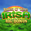 Luck O The Irish Big Bonus Schriftzug vor einem Regenbogen und grünen Hügeln