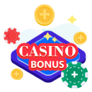 Rot-weisser Casino Bonus Schriftzug auf blauem Untergrund