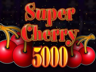 Super Cherry 5000 Schriftzug neben roten Kirschen