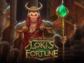Die Spielfigur Loki steht vor einem nordischen Thron mit Stab in der Hand