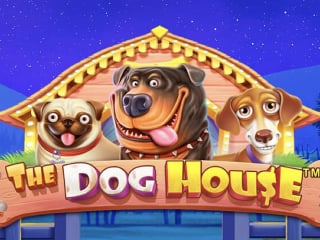 The Dog House Schriftzug mit drei lachenden Hunden
