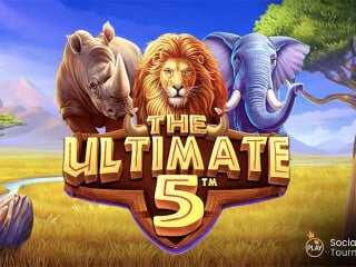 The Ultimate 5 Schriftzug mit einem Loewen, Nashorn und Elefanten