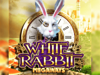 Hase mit Uhr hinter White Rabbit Megaways Schriftzug