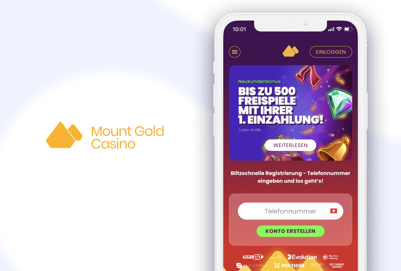 Handy mit Willkommensbonus und Mount Gold Casino Logo