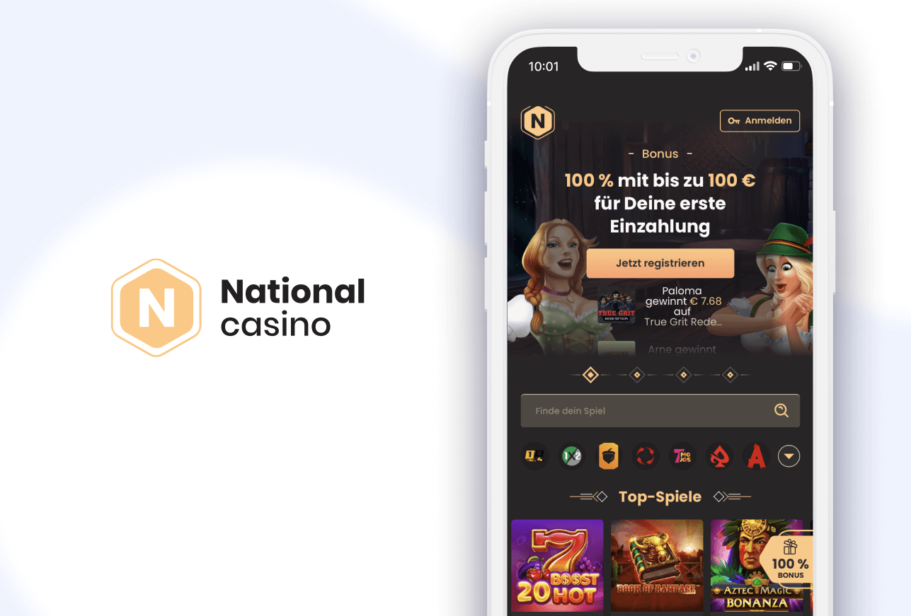 Handy mit Willkommensbonus und National Casino Logo