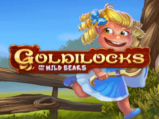 Goldlöckchen als Comic-Charakter, die über eine Wiese läuft und hinter dem Goldilocks & the Wild Bears Schriftzug ist.