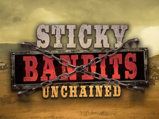 Sticky Bandits Unchained Schriftzug vor einer staubigen Wüste.