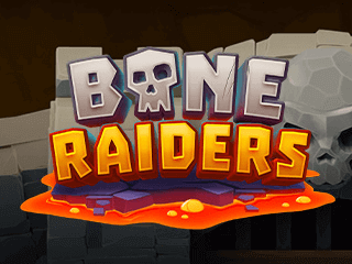 Bone Raiders Logo auf einem Lavauntergrund und vor einer Steinmauer.