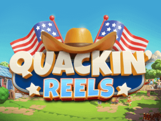 Quackin' Reels Logo mit einem Cowboy-Hut und zwei Amerikaflaggen.