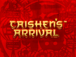Gelber Caishens Arrival Schriftzug vor einem roten Hintergrund.