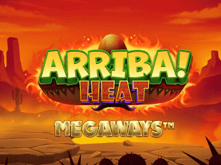 Arriba! Heat Megaways Schriftzug vor einer Wüstenlandschaft.