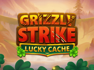 Grizzly Strike Lucky Cache Schriftzug vor einem Canyon.